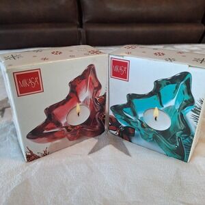 MIKASA Petite Christmas 5" Red & Green Tree‎ Votive Glass Candle Holder Germany